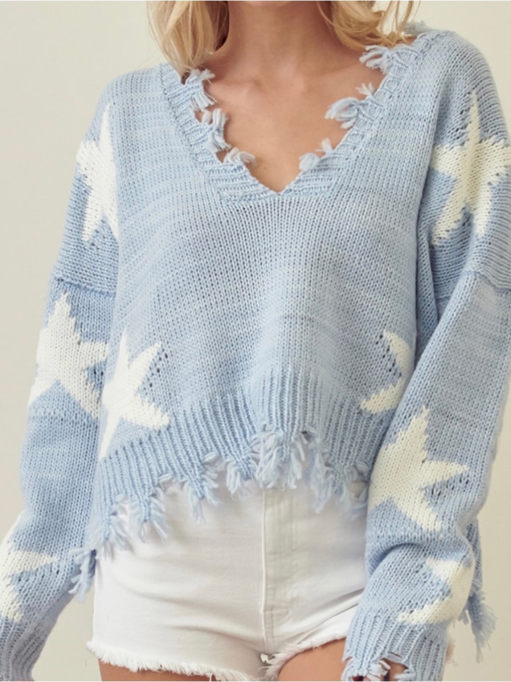 Gorgeous powder Blue Star Sweater. Oversized Slouchy fit. Size M So soft EUC
